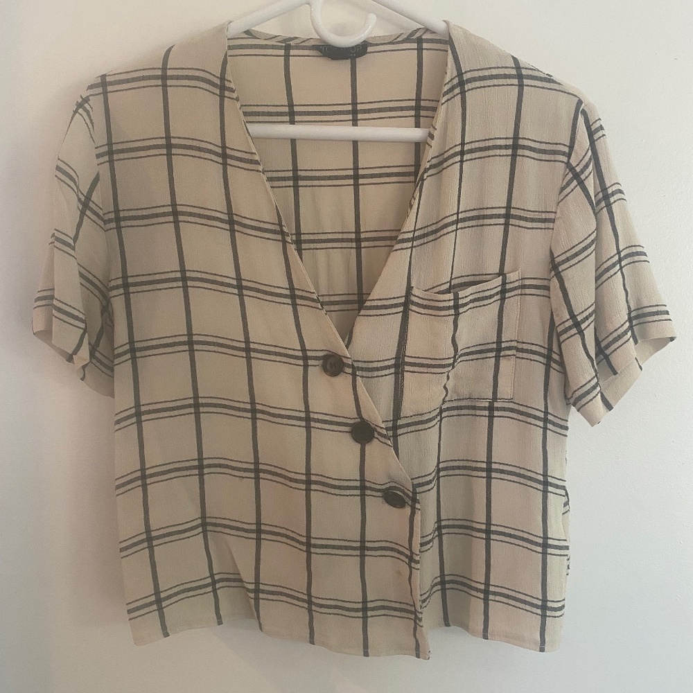 Topshop Asymmetric Button-up short sleeve blouse